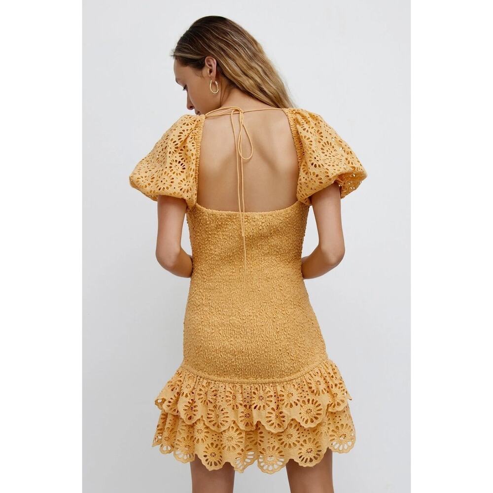 NWT Significant Other Elsa Dress Womens 2 Orange Eyelet Puff Sleeve Smocked Boho - Picture 2 of 10